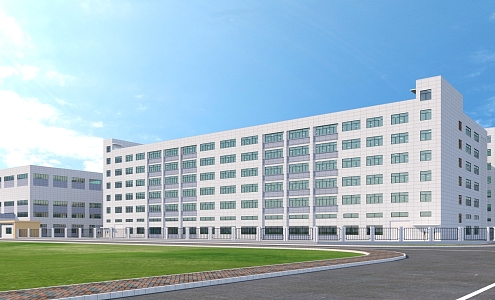 Modern Factory Building Dingfu New Material Factory District Garden Street Perspective 3d model