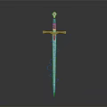 Fantasy Decorative Sword With Blue Spiral Patterns Red Brown Hilt And Gemstone Pommel