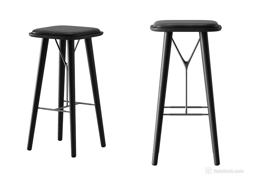 Modern Black Bar Stools With Sleek Leather Seats And Cross Metal Support Legs Design 3d model 