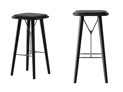 Modern Black Bar Stools With Sleek Leather Seats And Cross Metal Support Legs Design 3d model