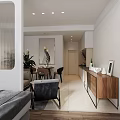 Modern Minimalist Bedroom Living Area With Wall Art Sofa And Chair