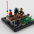 LEGO toy blocks fishing fishing scene by the lake 3d model