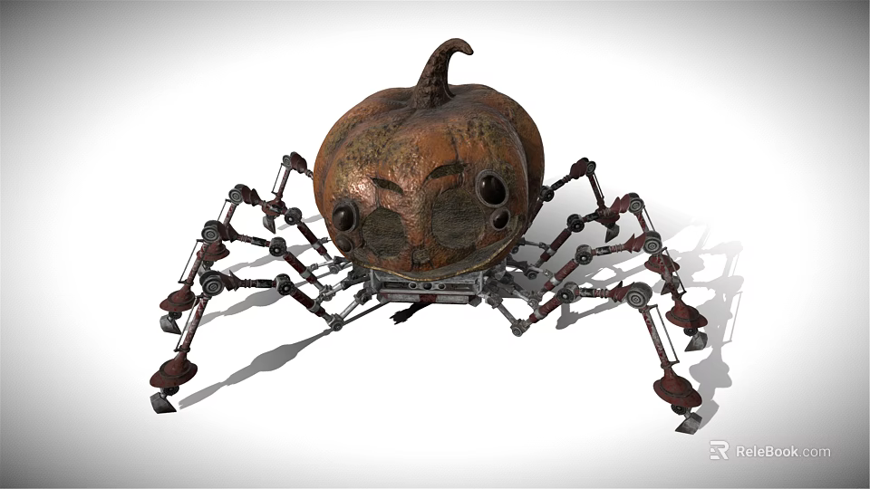 Creative Pumpkin Character With Mechanical Spider Legs And Artistic Design Details 3d model 