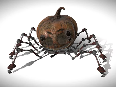 Creative Pumpkin Character With Mechanical Spider Legs And Artistic Design Details 3d model