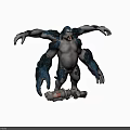 Giant Mutant Creature With Gray Blue Skin Outstretched Arms Fierce Expression And Mechanical Device