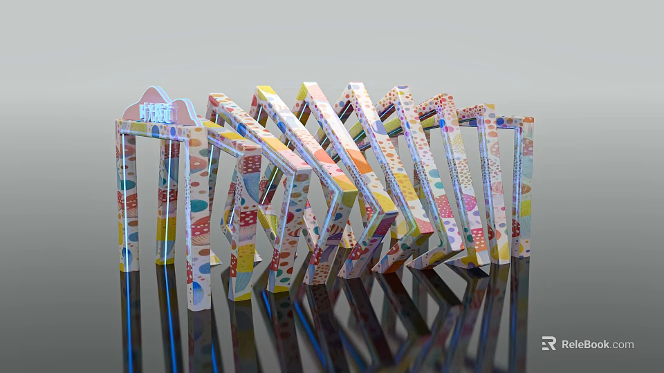 Colorful Event Gateway Design With Decorative Patterns And Multiple Vibrant Arch Structures 3d model 