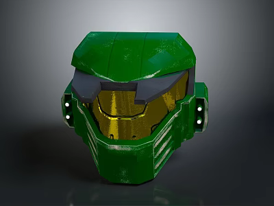 Green Tactical Weapon Helmet With Gold Visor And Side Lights 3d model