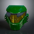 Green Tactical Weapon Helmet With Gold Visor And Side Lights