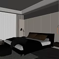 Modern Bedroom Interior with Dark Headboard Large Bed Floor to Ceiling Windows and Pendant Lights