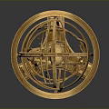 Decorative Golden Armillary Sphere With Intricate Brass Rings And Ornate Pedestal