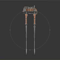 Industrial Futuristic Mechanical Structure With Metal Frame And Orange Leg Components