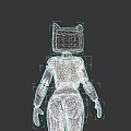 White Humanoid Robot With Cat Ear Monitor P.O. Screen And Black Line Details