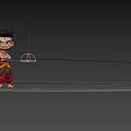 Animated Game Movie Character With Double Bun Red Top Brown Pants Yellow Belt Arms Crossed