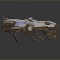 Futuristic Sci-Fi Weapon Featuring Metallic Structure Mechanical Parts And Blue Accents