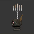 Ornate Horned Sculpture With Candelabra Red Eyes And Five Candles