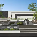 Modern Outdoor Garden Design With Patio Sofa Greenery Stone Water Feature And Lighting