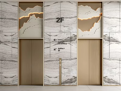 Modern Elevator Design With Marble Walls And 2F Floor Indicator 3d model