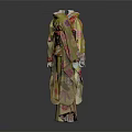 Traditional Yellow Kimono With Floral Patterns And Obi Front Back Views 3d model