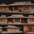 Ancient Traditional Wooden Architecture Design With Classic Roof Lattice Windows And Interior View