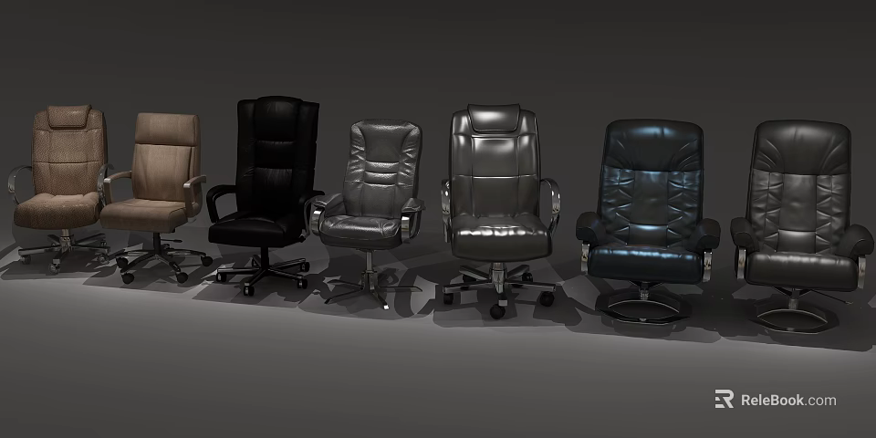 Different Styles of Modern Office Chairs With Leather Upholstery and Adjustable Features 3d model 