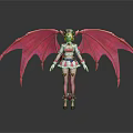 Cute Game Movie Character With Large Pink Wings Headdress And White Pink Outfit