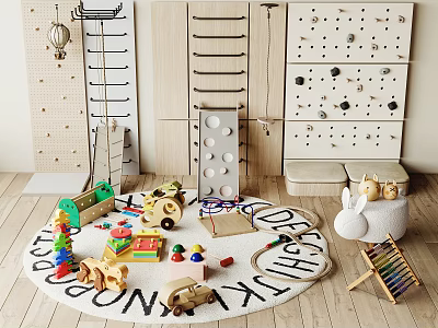 Indoor Play Equipment With Climbing Wall Wooden Toys Alphabet Mat Blocks And Easel 3d model