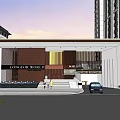 Modern Residential Landscape With Architectural Entrance Steps People And Car