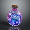 Vibrant Decorative Glass Bottle with Cork Stopper and Colorful Pink Blue Patterns