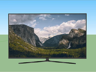 Modern TV Displaying Mountain View With Waterfall Forest And Blue Sky 3d model