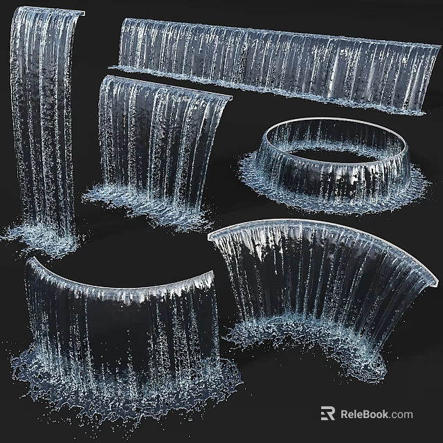 Various Water Fountain Designs with Cascading Curved and Circular Water Flows 3d model 