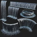 Various Water Fountain Designs with Cascading Curved and Circular Water Flows