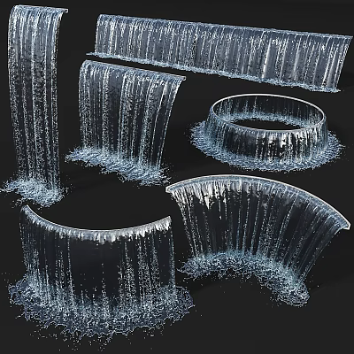 Various Water Fountain Designs with Cascading Curved and Circular Water Flows 3d model