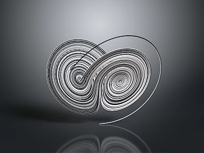 Abstract Spiral Sculpture With Intertwined Black White Lines On Dark Background With Reflection 3d model