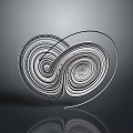 Abstract Spiral Sculpture With Intertwined Black White Lines On Dark Background With Reflection