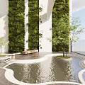 Modern Leisure Area With Green Walls Water Pool Loungers Sea View And Wooden Flooring