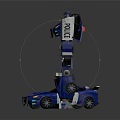 Blue Robot Figure Standing Next to Blue Police Car Toy Model