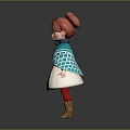 Game Movie Character With Red Hair White Dress Turquoise Cape Patterns Belt Necklace And Boots