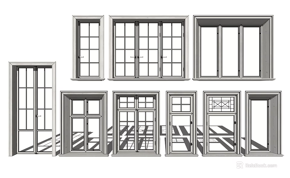 Different Window Styles Featuring Various Frame Designs And Glass Panes 3d model