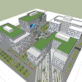 Modern Office Building Complex With Green Roofs Glass Curtain Walls And Landscaped Pathways