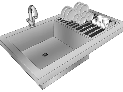 Kitchen Sink Dish Rack Holding Cups Plates And Faucet Design 3d model