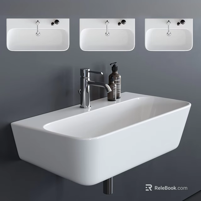 White Ceramic Countertop Wash Basin With Chrome Faucet And Soap Dispenser 3d model 