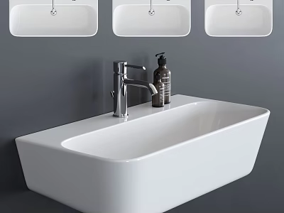 White Ceramic Countertop Wash Basin With Chrome Faucet And Soap Dispenser 3d model