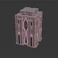 Cartoon Scene Pink Building With Unique Curved Structure Multiple Floors And Windows 3d model