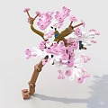 Creative Building Blocks Cherry Blossom Tree With Pink White Flowers And Brown Trunk