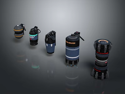 Various Designed Weapons With Colorful Accents Functional Buttons And Modern Details 3d model