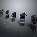 Various Designed Weapons With Colorful Accents Functional Buttons And Modern Details