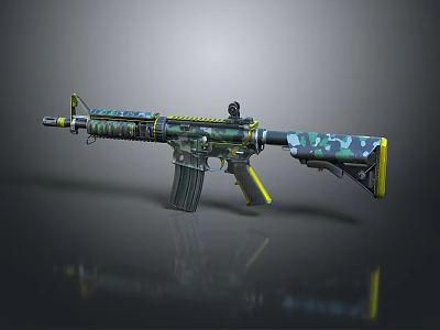 Modern Tactical Rifle With Camouflage Pattern Yellow Accents And Scope Attachment 3d model