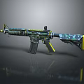 Modern Tactical Rifle With Camouflage Pattern Yellow Accents And Scope Attachment