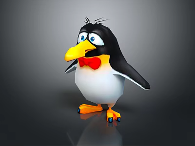 Cute 3D Cartoon Penguin With Black And White Body Yellow Beak Red Bow Tie 3d model