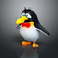 Cute 3D Cartoon Penguin With Black And White Body Yellow Beak Red Bow Tie